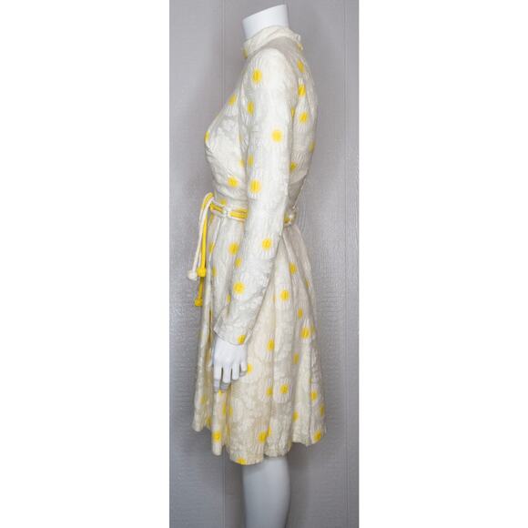 VINTAGE '60s Sunshine Daisies Lace Mockneck Long Sleeve Mini Dress SMALL - Picture 6 of 10